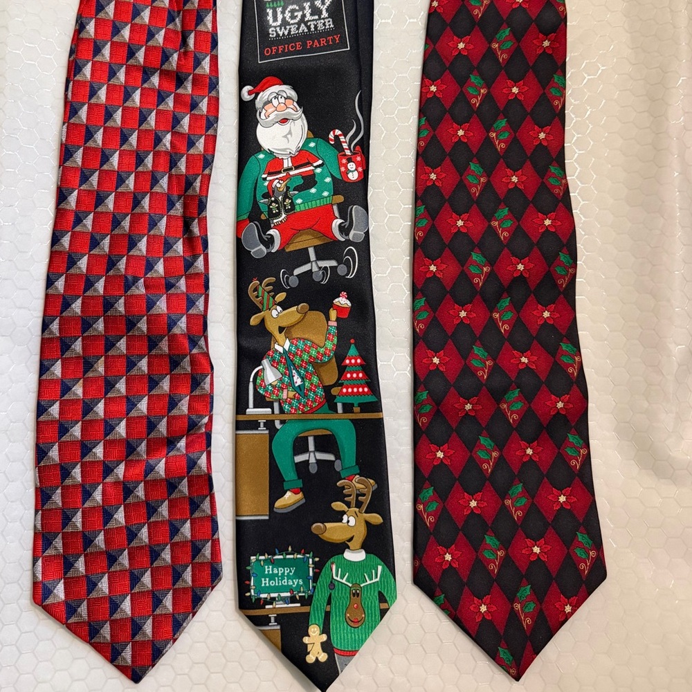 Holiday Themed Red and Black Ties Set of 3